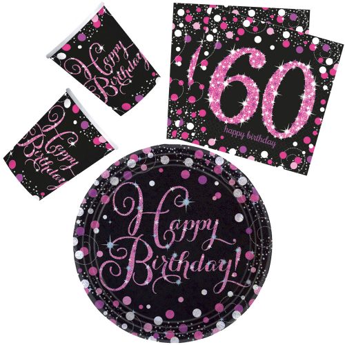 Happy Birthday Pink 60 party szett 32 db-os 23 cm-es tányérral