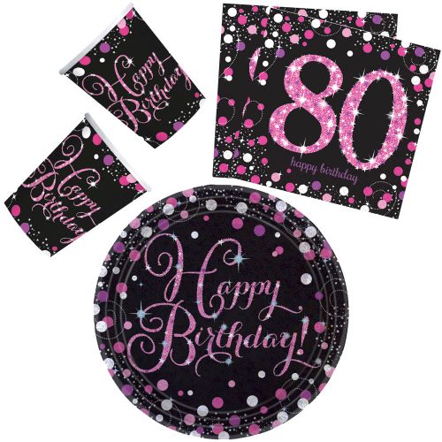 Happy Birthday Pink 80 party szett 32 db-os 23 cm-es tányérral