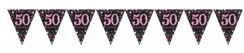 Happy Birthday Pink 50 zászlófüzér 3,96 m