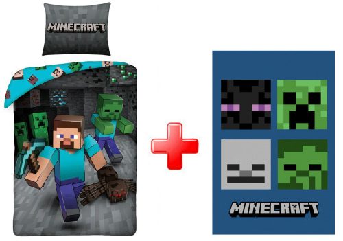 Minecraft Miner ágyneműhuzat és polár takaró szett