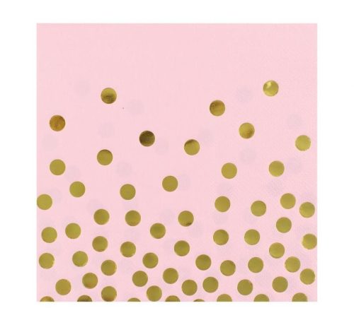 Gold Dots Pink, Pöttyös szalvéta 12 db-os 33x33 cm