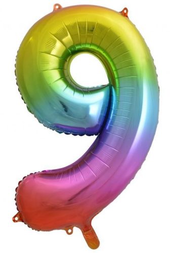 Szivárvány Rainbow 9-es szám fólia lufi 85 cm
