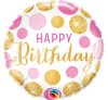 Happy Birthday Pink-Gold Dots fólia lufi 46 cm