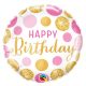 Happy Birthday Pink-Gold Dots fólia lufi 46 cm