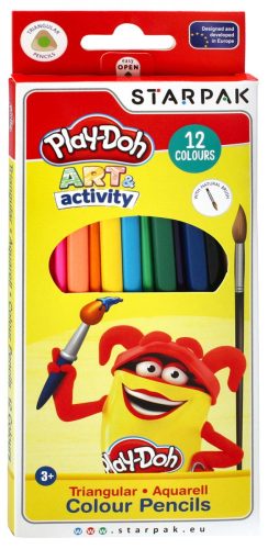 Play-Doh Aquarell 12-es, háromszögletű színes ceruza készlet, ecsettel
