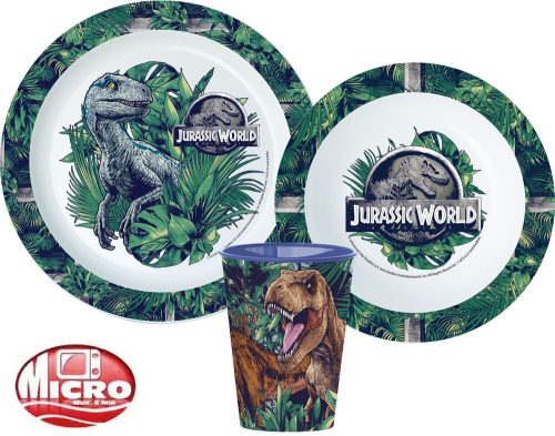 Jurassic World étkészlet, micro műanyag szett, pohárral 260 ml