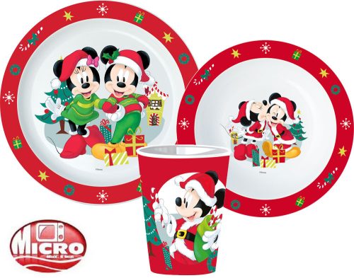 Disney Minnie and Mickey Karácsonyi étkészlet, micro műanyag szett, pohárral 260 ml