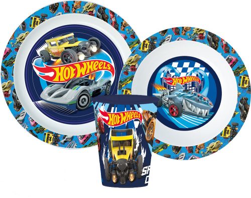 Hot Wheels Blue Fire étkészlet, micro műanyag szett pohárral 260 ml