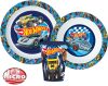 Hot Wheels Blue Fire étkészlet, micro műanyag szett pohárral 260 ml