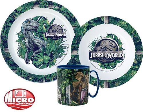 Jurassic World étkészlet, micro műanyag szett bögrével 350 ml